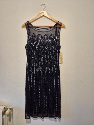 Vestido fiesta lentejuelas azul marino Talla 42