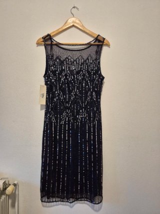 Vestido fiesta lentejuelas azul marino Talla 42