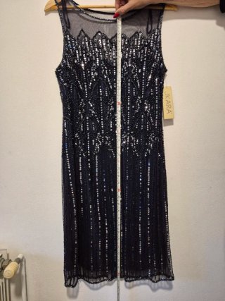 Vestido fiesta lentejuelas azul marino Talla 42