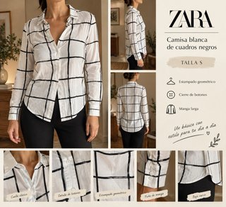 Camisa Zara cuadros negros Talla S