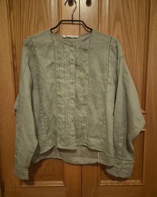 Blusa Zara Lino Verde Talla XS