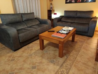 Conjunto 2 sofás 3 plazas, tela gris