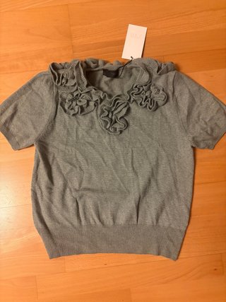 Jersey Zara punto gris verdoso flores Talla M