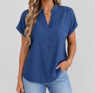 Blusa Azul de Manga Corta