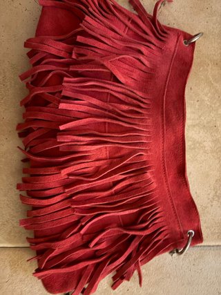 Bolso Piel Vuelta Rojo Flecos