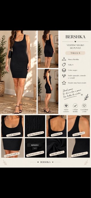 Vestido Negro de Punto Bershka Talla S
