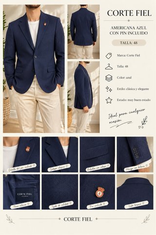 Americana azul Corte Fiel con pin Talla 48