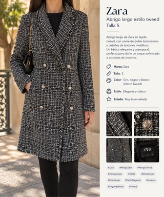 Abrigo largo tweed Zara Talla S