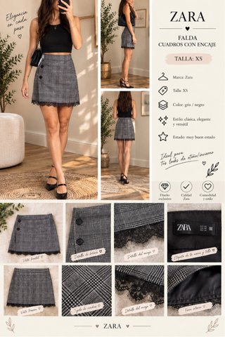 Falda Zara cuadros con encaje Talla XS