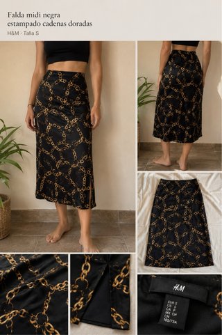 Falda midi H&M cadenas doradas Talla S