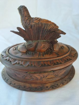 Caja Antigua Madera Pájaro Tallado