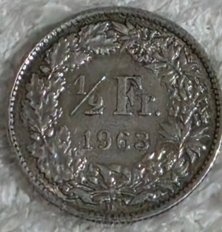 Moneda suiza de medio franco de plata 1963
