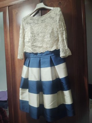 Vestido fiesta mujer azul y blanco María Lago