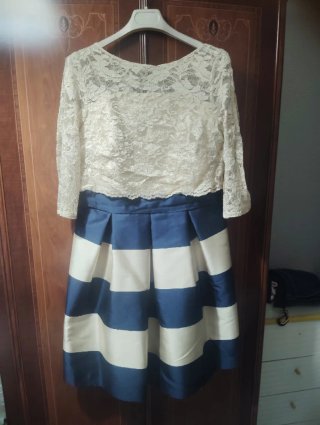 Vestido fiesta mujer azul y blanco María Lago
