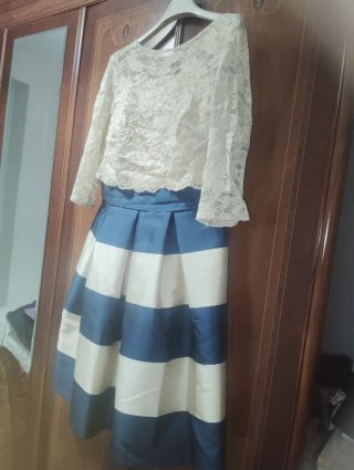 Vestido fiesta mujer azul y blanco María Lago