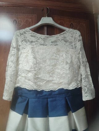 Vestido fiesta mujer azul y blanco María Lago