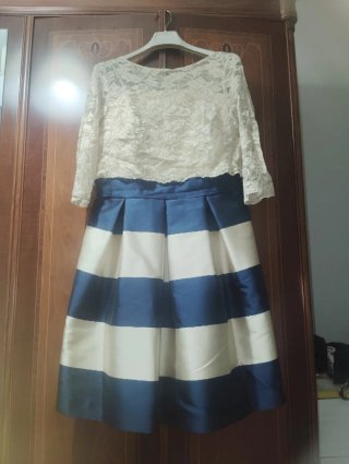 Vestido fiesta mujer azul y blanco María Lago