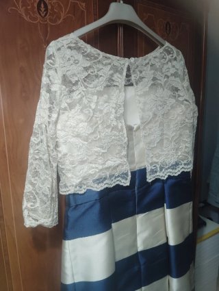 Vestido fiesta mujer azul y blanco María Lago