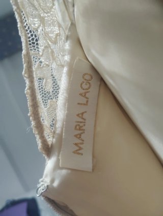 Vestido fiesta mujer azul y blanco María Lago