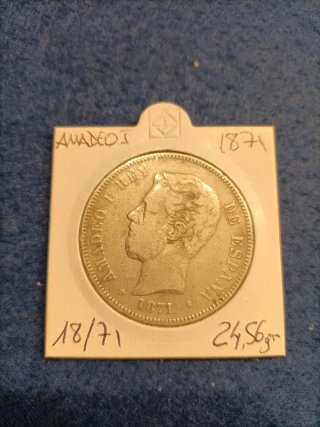 Moneda 5 Pesetas Amadeo I 1871