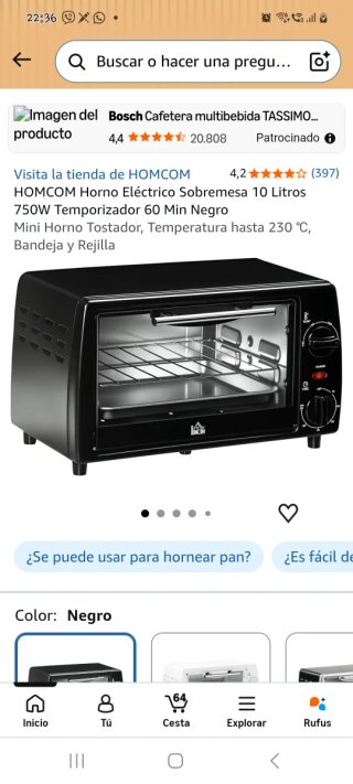 Mini Horno Eléctrico SOGO 10 Litros Negro