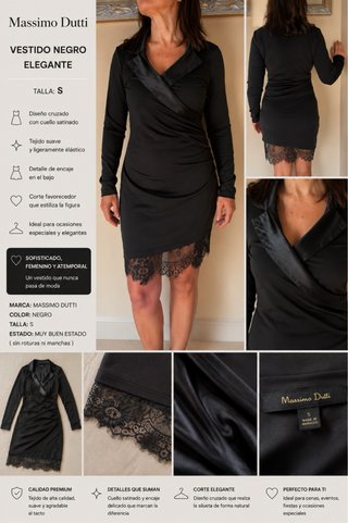 Vestido Negro Elegante Massimo Dutti Talla S