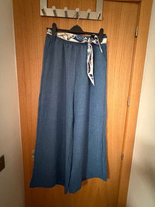 Pantalón ancho mujer azul y multicolor