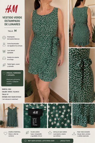 Vestido H&M lunares verde Talla M