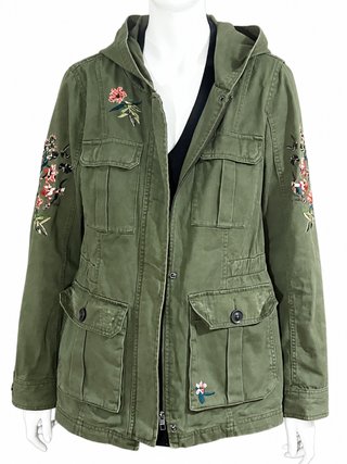 Parka Only verde oliva bordado flores talla L