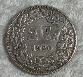 1920 Moneda suiza de medio franco de plata