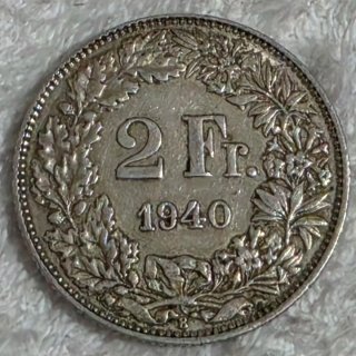 Moneda suiza de 2 franco de plata 1940