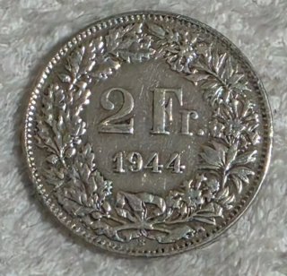Moneda suiza de 2 franco de plata 1944