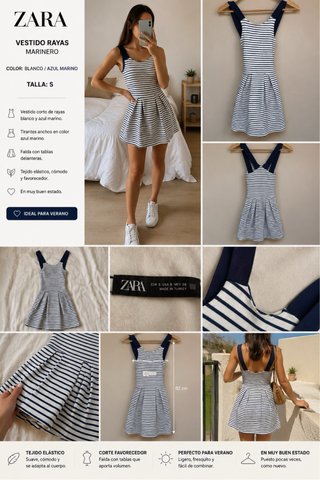 Vestido Zara Rayas Marinero Talla S