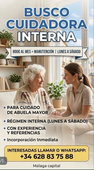 Se busca cuidadora interna