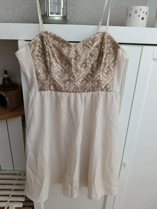 Vestido corto lentejuelas dorado tirantes