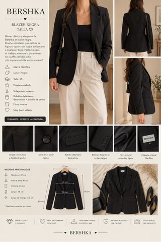Blazer Negro Bershka Talla XS