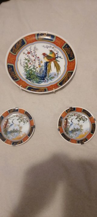 Set di 3 Piatti Decorativi in Ceramica Blu
