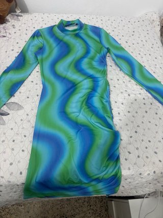 Vestido estampado azul y verde