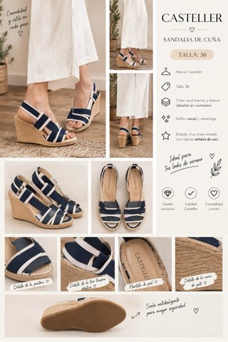 Sandalias cuña Casteller Talla 36 Azul Marino/Blan