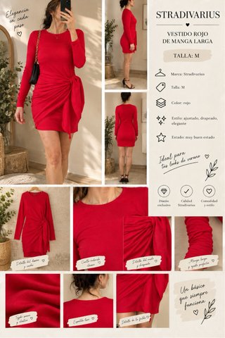 Vestido Rojo Manga Larga Stradivarius Talla M