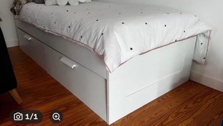 Cama blanca con cajones de almacenaje colchón incl