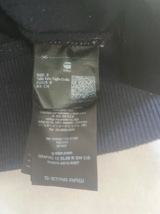 Sudadera G-Star Raw Talla S con etiqueta int. Aut.