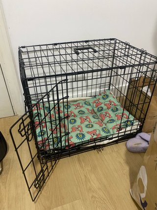 Jaula para perros negra con cojín