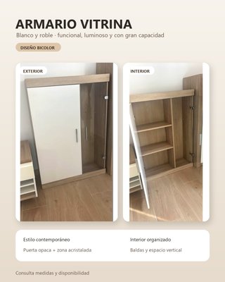 Armario Vitrina Blanco y Roble minimalista