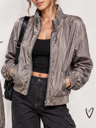 Chaqueta Bomber Gris Plateado