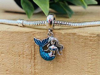 Charm Sirena de Mar Cola Azul - Plata