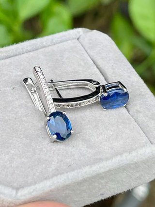 Pendientes Plata 925 Cianita Azul Natural