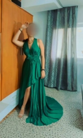 Vestido largo fiesta verde esmeralda con escote