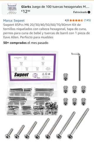 Kit Tornillos M6 Muebles Cuna Swpeet 85 Pcs Allen