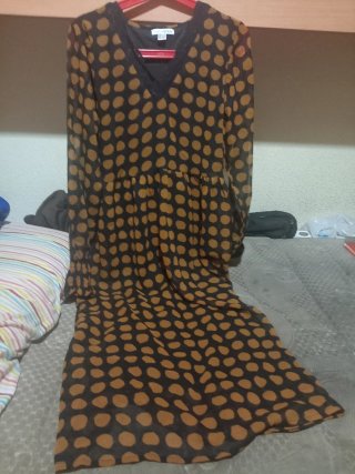 Vestido largo Venca negro topos M